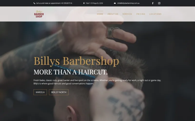 Billy's Barber Shop website