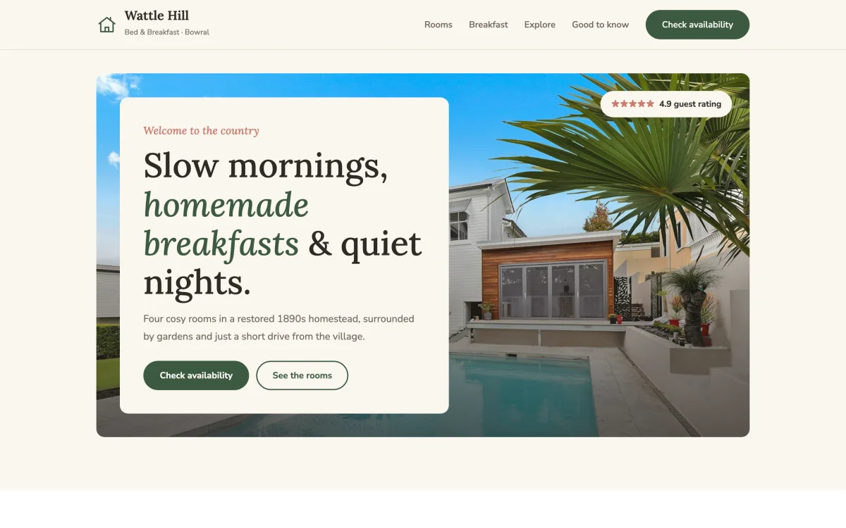 Accommodation Bed and Breakfast theme demo home page