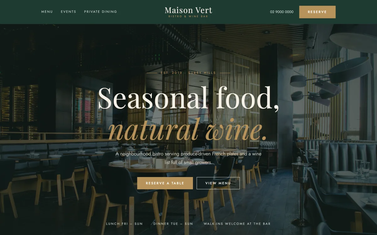 Cafe Bistro theme demo home page