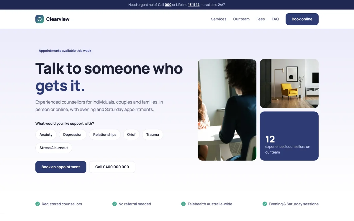 Counselling Clinic theme demo home page